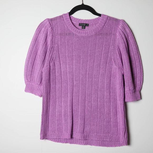 J. Crew Sweaters - J. Crew Purple Lilac Linen Puff Sleeve Chunky Knit Sweater